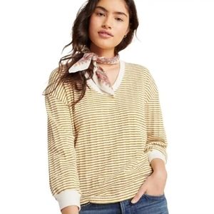 Anthropologie Hannah Striped Top Women's Size X-Small Cream/Olive Green